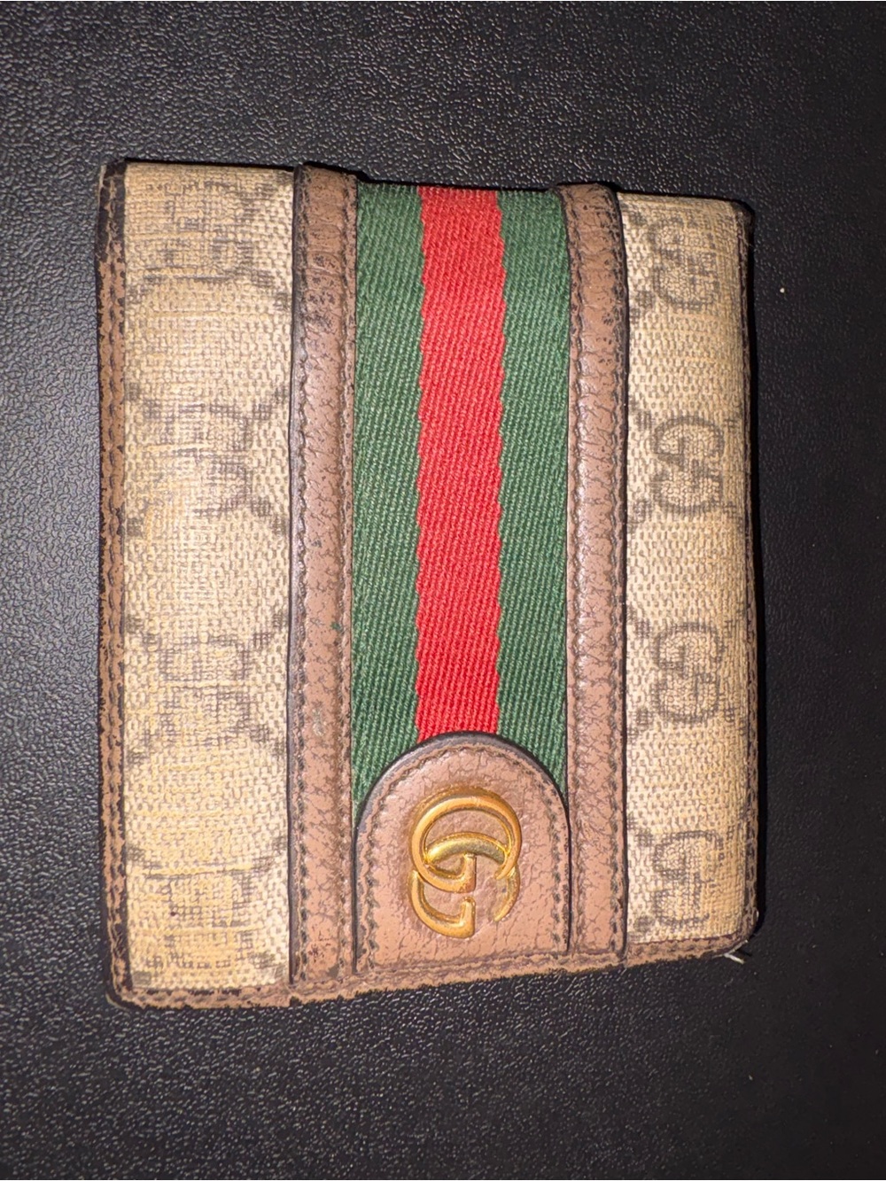 Used Gucci Beige wallet  with Green and Red Web